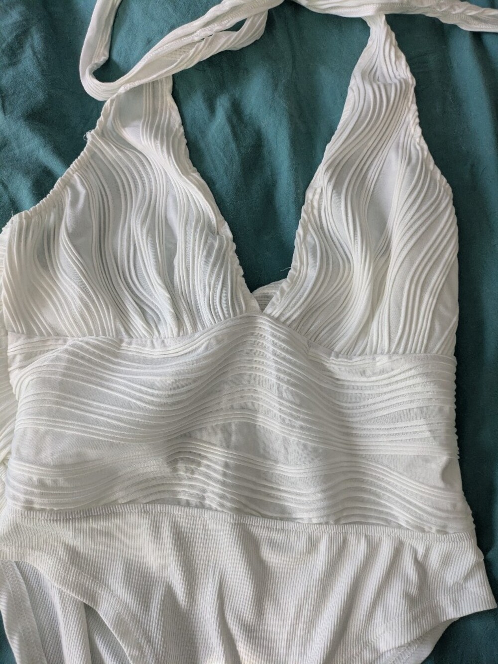 Sheer Textured Bodysuit Shein XL White V Neck Halter 3D White One Piece Romper